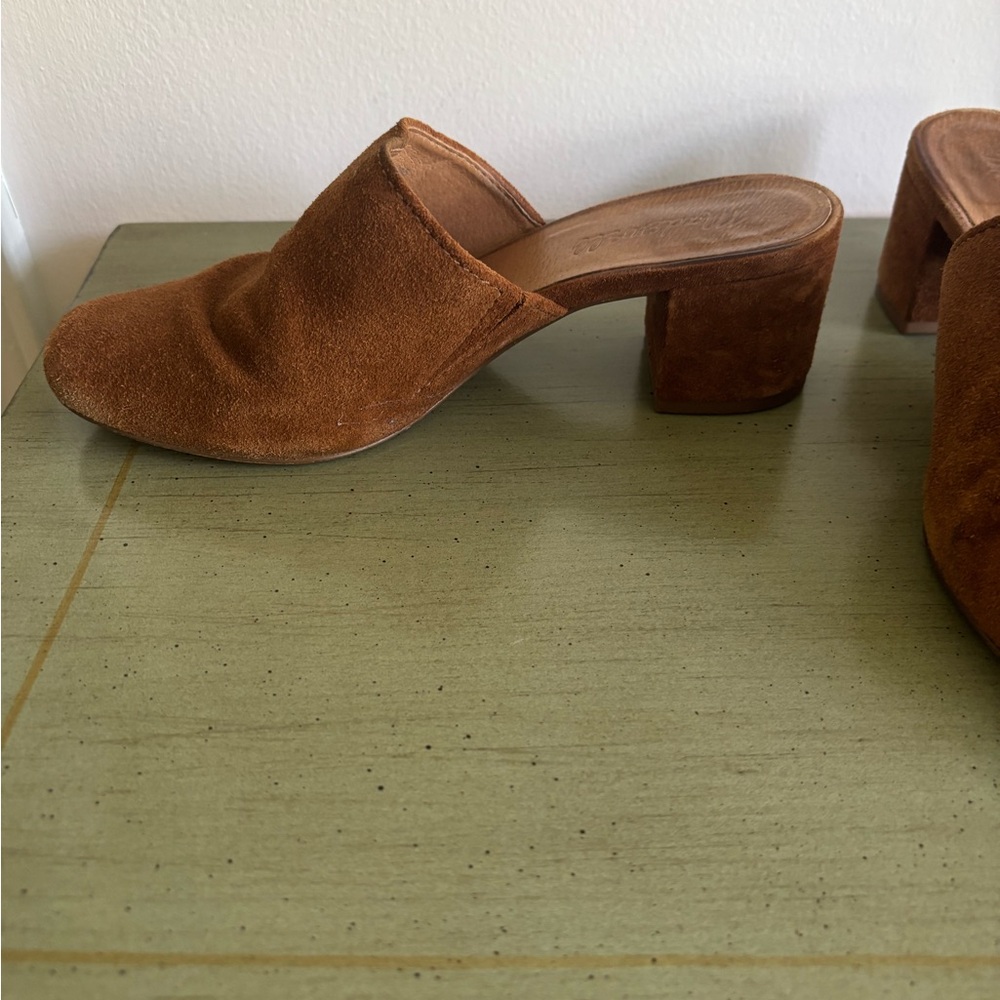Madewell Suede Mule Heels in Cognac Brown - Women's Slip-On Block Heel - Picture 4 of 7